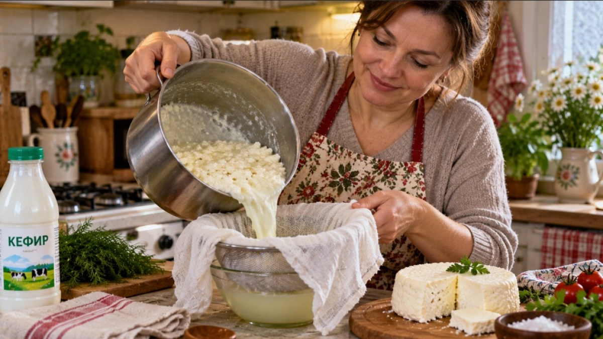Даже варить не нужно: из литра кефира готовлю нежнейший сыр — в 10 раз вкуснее магазинного