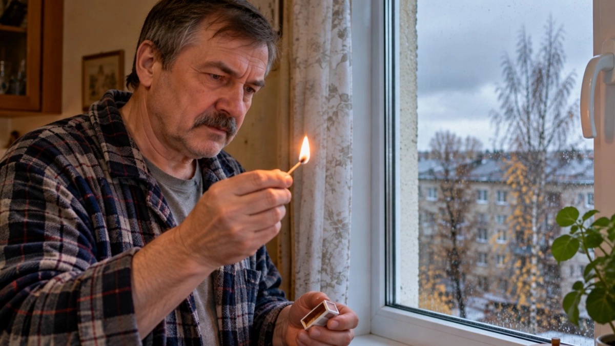 Беру обычную спичку — и иду к окну: простой трюк и в дом не задувает даже при сильном ветре: 2 минуты, и подоконник теплый