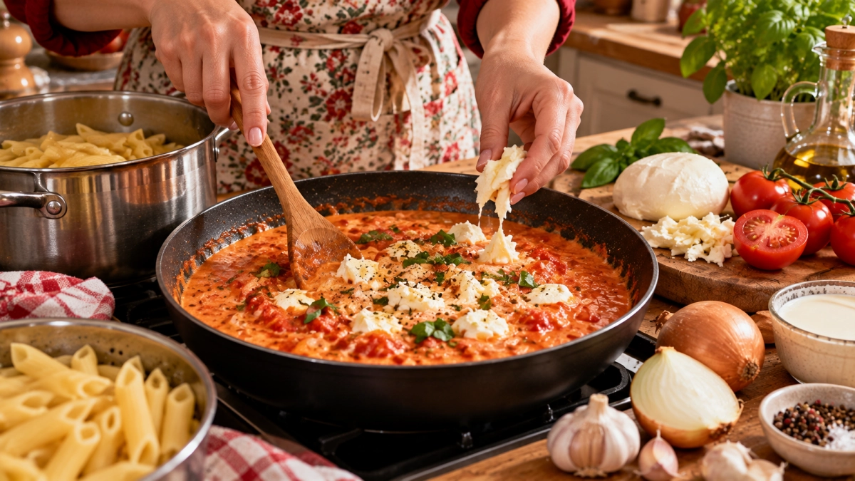 Даже муж-мясоед оценил: макароны с помидорами, сливками и сыром — готовлю через день