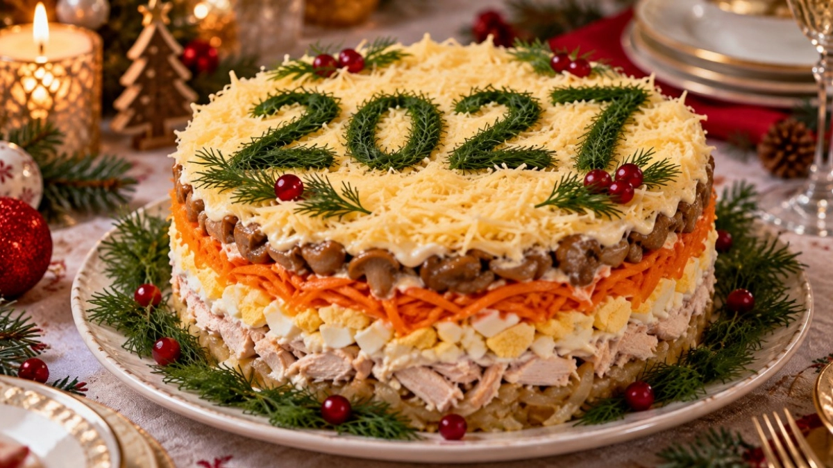 Салат «Огненная коза» — обязательно готовлю на Новый год 2027: вкусно, красиво, празднично — эффект «вау» у всех гостей 