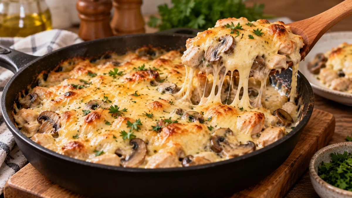 Курицу с грибами заливаю сливками и посыпаю сыром: нежный жюльен без кокотниц — домашние просят добавки