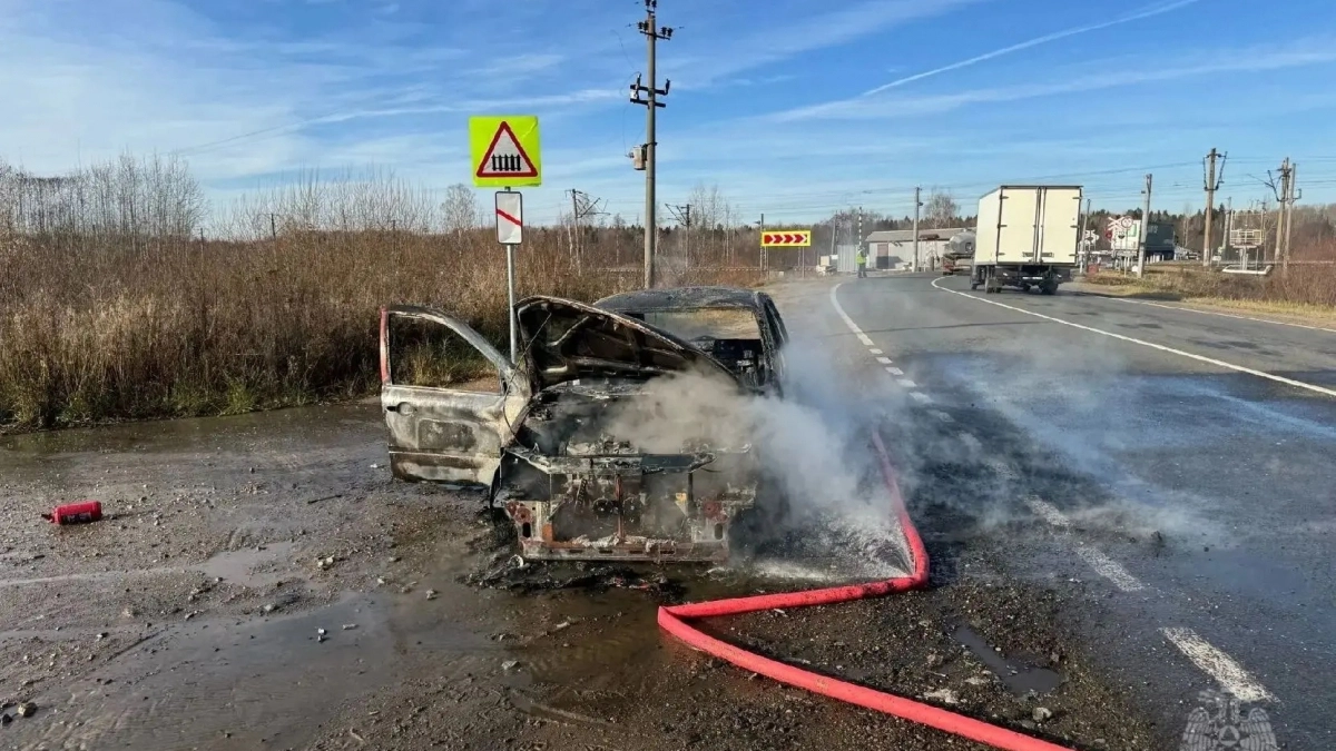 На трассе под Кирово-Чепецком легковушка сгорела прямо на глазах у хозяина