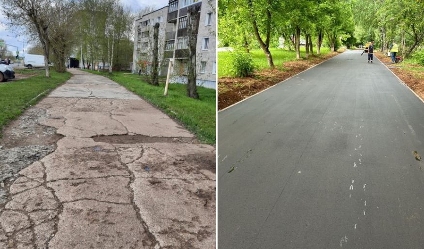 Благодаря жителям города в Кирово-Чепецке благоустроили тротуар
